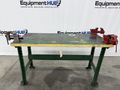 3′ x 6′ Steel Work Table w/ (2) 3.5″ Columbian & (1) Americana A4-1/2 Vises