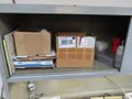 Metal Work Desk with Drawers w Sliding Door and Contents w Light- Auction Item