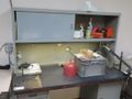Metal Work Desk with Drawers w Sliding Door and Contents w Light- Auction Item