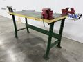 3′ x 6′ Steel Work Table w/ (2) 3.5″ Columbian & (1) Americana A4-1/2 Vises