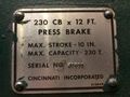 230 TON X 14' CINCINNATI MODEL #230CBX12 HYDRAULIC PRESS BRAKE: STOCK 16875