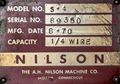1/4" NILSON MODEL #S-4 FOUR-SLIDE WIRE FORMING MACHINE: STOCK #16991