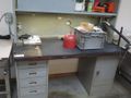 Metal Work Desk with Drawers w Sliding Door and Contents w Light- Auction Item