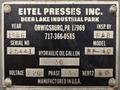 Eitel RP-40 Hydraulic Straightening Press, With Rolling Fixture, Table Extensions, New 1986, Nice Condition