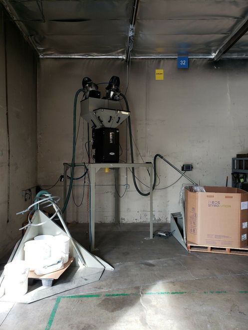 Conair TrueBlend TB 250-R 4 Component Gravimetric Batch Blender w 2 Tilters SB-2 Control  Qty 2 Gaylord Titlers with Foot Pedals Model: 29-900  Tall Stand (see pics) Small Compressor