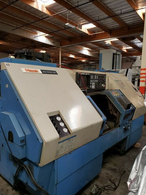 Late 1980s Mazak Multiplex 620 Dual Turret CNC Lathe Mazatrol CAM T-6 480V 3 Phase