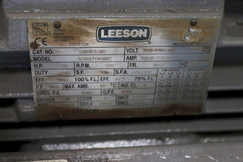 75 HP LEESON ELECTRIC MOTOR; STOCK #68660