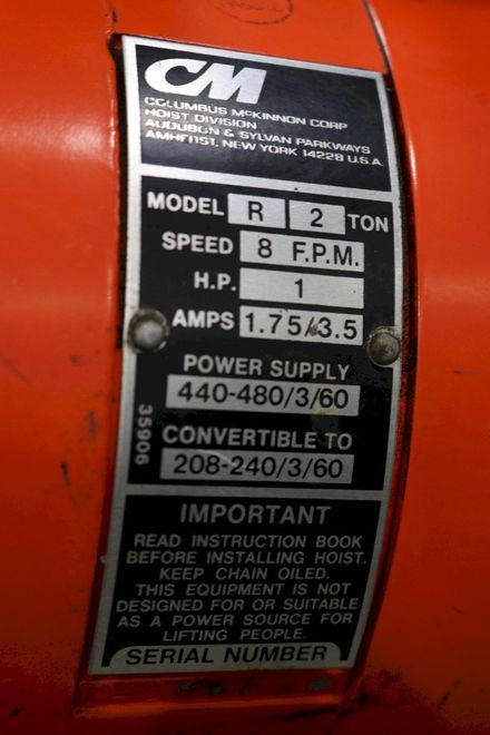 2 TON C & M ELECTRIC CHAIN HOIST: STOCK #73526