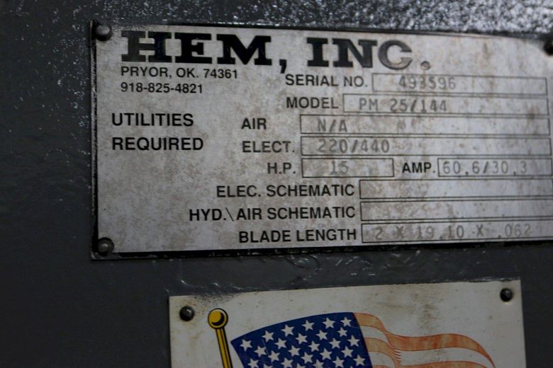 25" X 144" HEM MODEL PM25/144 VERTICAL TRAVELING PLATE SAW: STOCK #69807