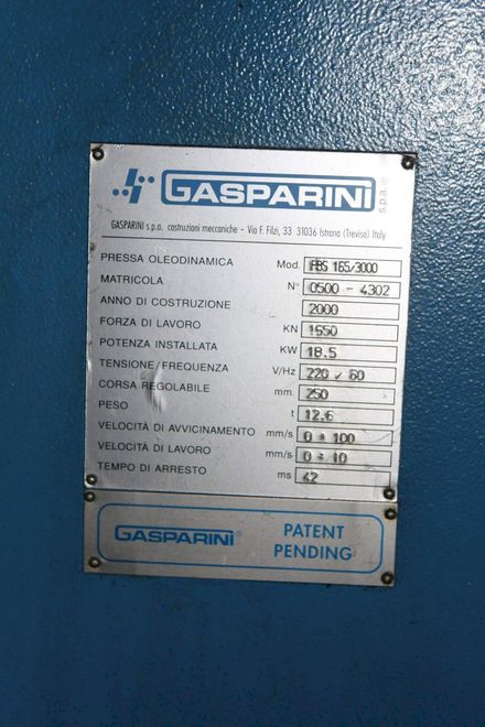 165 TON X 10' GASPRINI 6 AXIS MODEL PBS165-3000 HYDRAULIC PRESS BRAKE: STOCK # 69486