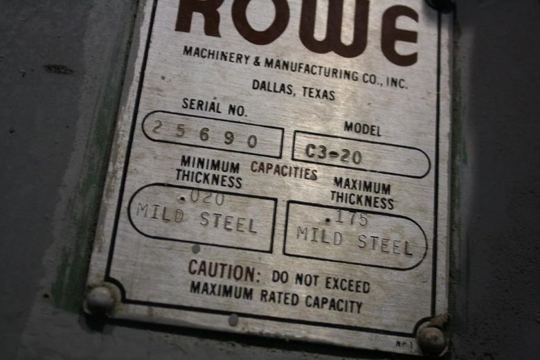 20" X .175" ROWE MODEL #C3-20 STOCK STRAIGHTENER: STOCK #65592