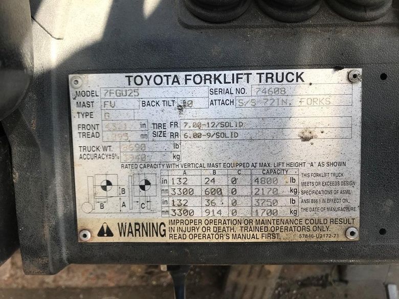 4800 LBS TOYOTA GAS FORKLIFT: STOCK #63859