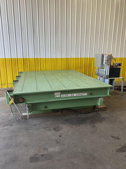 40,000 LBS X 10' X 7' LANGE-LIFT HEVI-HAUL HYDRAULIC SCISSOR LIFT TABLE WITH TILTING DECK: STOCK