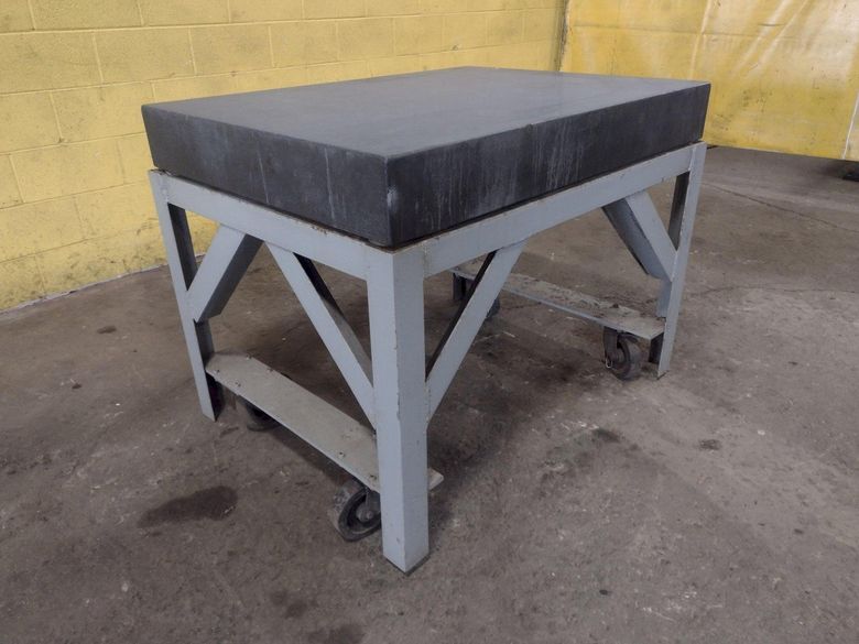 36" X 48" x 6.25" BLACK GRANITE PLATE WORK TABLE ON WHEELS: STOCK #17862