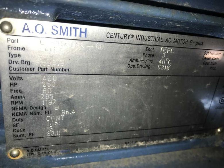 Motor, 250 HP AC, A.O. Smith