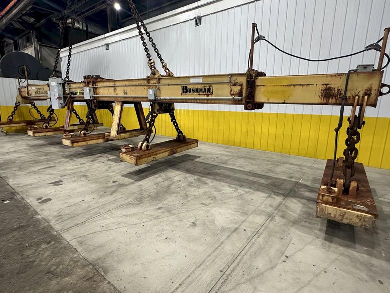 53 TON (107,500 LBS) BUSHMAN MODEL #MT420 TELESCOPING MAGNETIC SPREADER LIFTING BEAM  W/ OHIO MA
