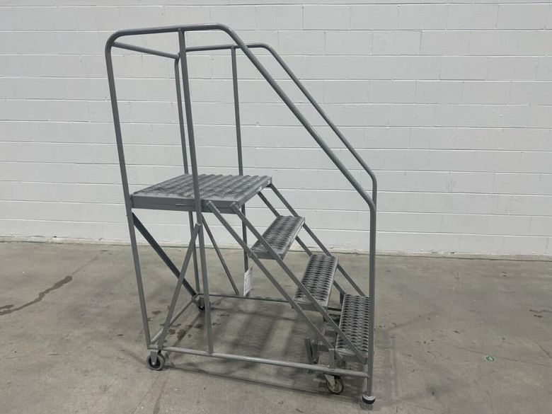 U-Line 4-Step Rolling Steel Staircase Ladder