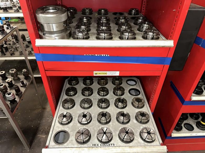 CNC Hydraulic Collet Chuck w/ (41) Assorted Crawford “D” Style Multibore Spring Collets