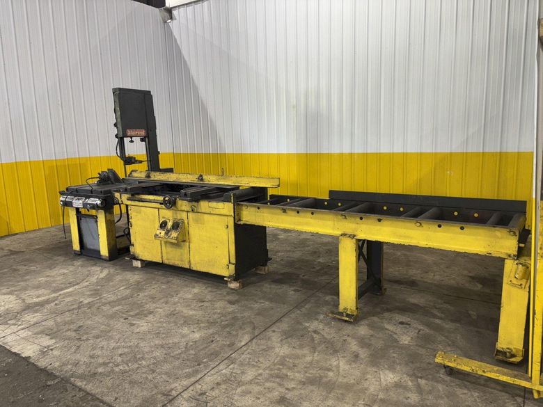 18” X 20” MARVEL MODEL #81/M4 AUTOMATIC MITRE HEAD VERTICAL BAND SAW & FEED TABLE: STOCK #23277