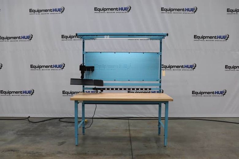 Proline  72″L x 30″D Modular Work Bench Table Station w/ Overhead Lighting, Powers Strip, and Monitor Mounting (New, Never Used)(Qnty. 8 Available / Priced Individually)