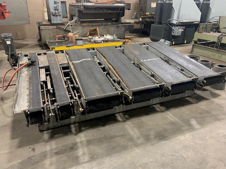 USED MET-FAB 3/8 X 10 SHEAR CONVEYOR WITH PNEUMATIC SHEET SUPPORTS, Stock# 10925