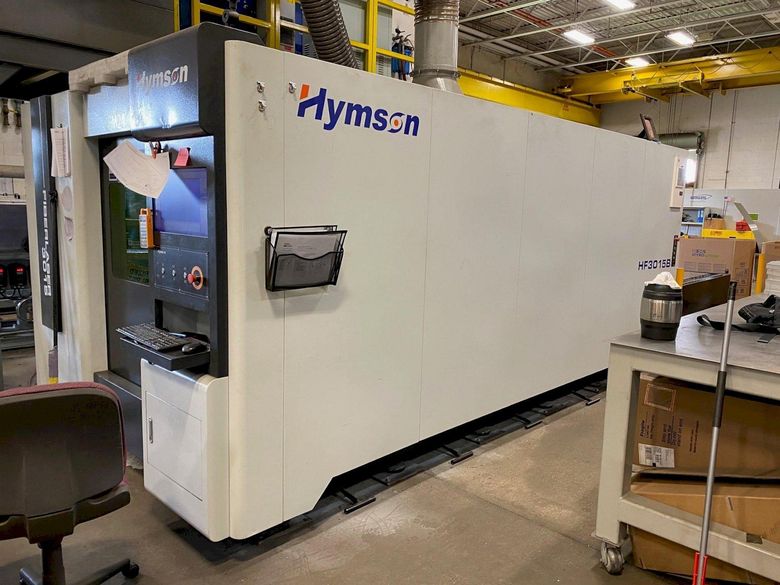 USED HYMSON 5' X 10' 3,000 WATT FIBER OPTIC LASER MODEL HF3015B, Stock# 11011, Year: 2018
