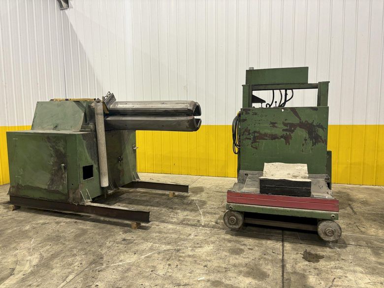 12,000 LB X 50" ROWE MODEL #12050-DSV MOTORIZED COIL REEL UNCOILER & COIL CAR: STOCK #21979