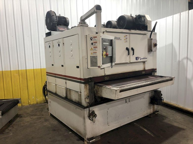 63" MIDWEST AUTOMATION MODEL #N3-6375 3 HEAD WET TYPE BELT DEBURRING GRINDER MACHINE: STOCK 1822