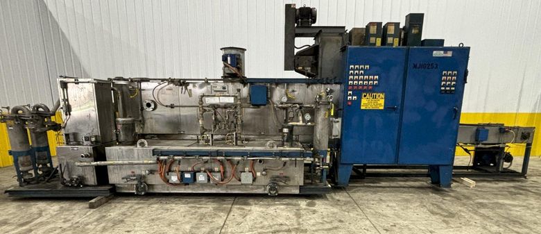 24" W X 11" H RANSOHOFF 3-STAGE STAINLESS STEEL PASS THROUGH BELT CONVEYOR PARTS WASHER, 2003, E