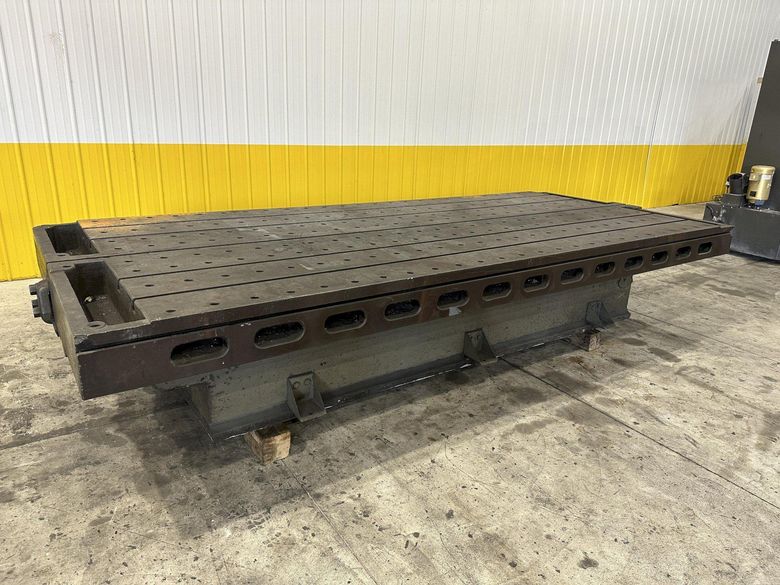 6' X 14'6" HEAVY DUTY T-SLOTTED LAYOUT TABLE ON RAISED BASE: STOCK #21788
