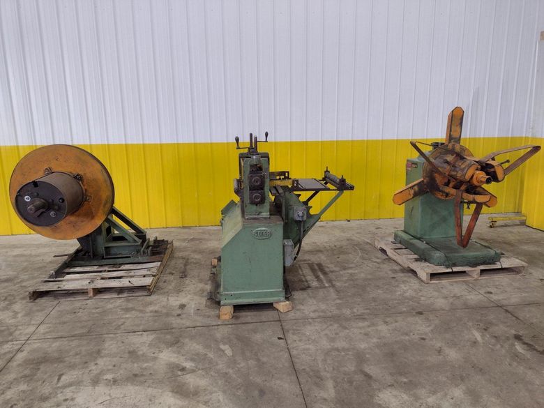 18" WIDE X 2,500 LBS YODER MODEL #M2 PULL THROUGH SLITTING LINE, INCLUDES UNCOILER, SLITTER & RE