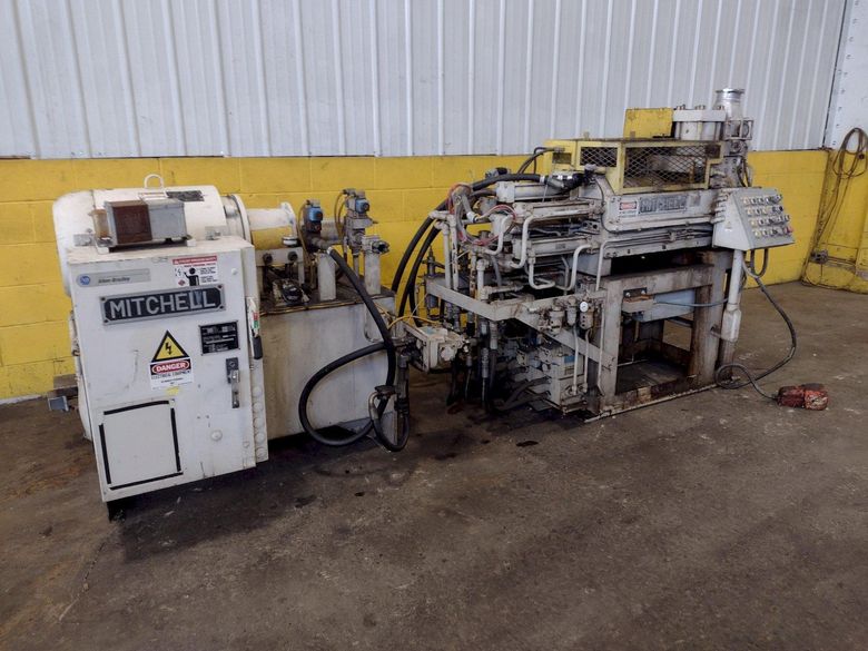 25,000 LB. MITCHELL (4) DIE IN LINE TUBULAR CONVEYOR ROLL SHAFT END FORMING MACHINE: STOCK #1529