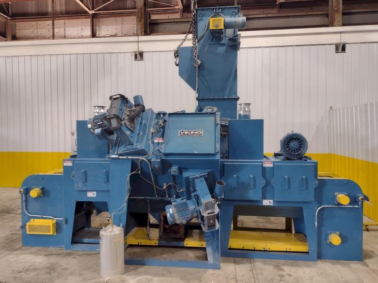 4 WHEEL X 18" VIKING MODEL #MP1809P CHAIN MESH BELT DE-FLASHING / SHOT BLAST MACHINE: STOCK #216