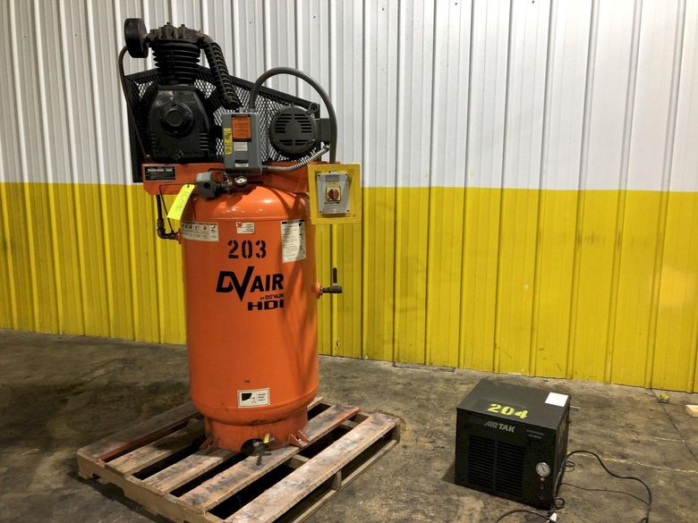 7.5 HP DEVAIR MODEL #TASV-5052-S 175 PSI VERTICAL AIR COMPRESSOR WITH AIR TAK 20 SCFM AIR DRYER: