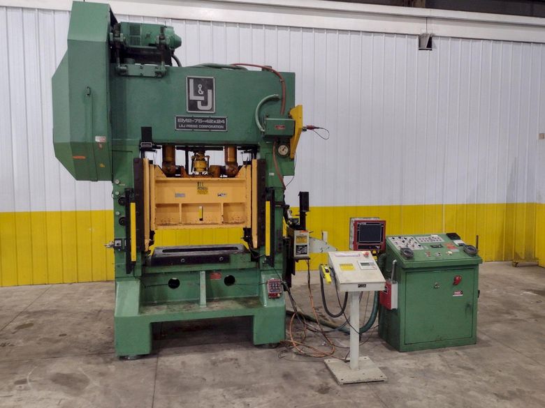 75 TON X 42" X 24" L&J MODEL #EM275 HIGH SPEED STRAIGHT SIDE STAMPING PRESS, 2.5" STROKE: STOCK