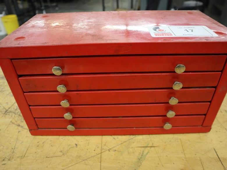 Huot Index (5) Drawer with Taps, Reamers, Insert Cutters, Boring Tools, etc..- Auction Item