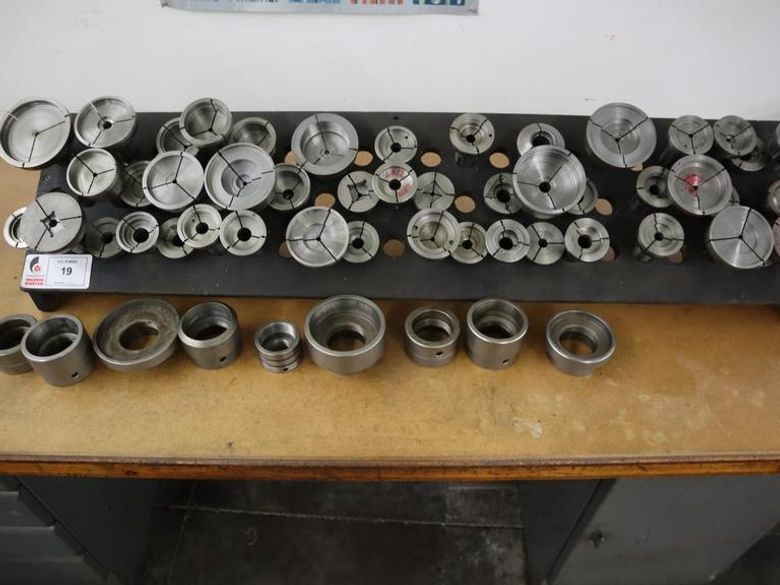 5C Step Collets and Collet Closer Rings with Wood Rack- Auction Item
