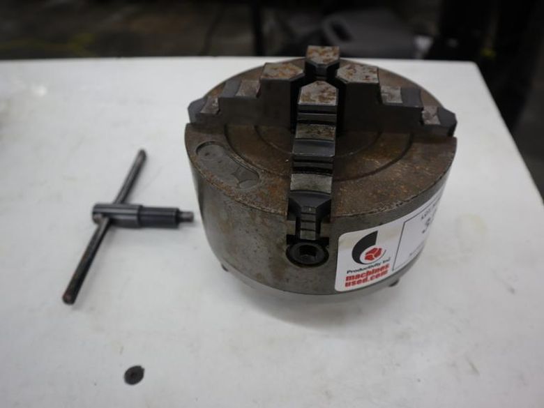 6" 4-Jaw Chuck with Hardinge Camlock Back Plate, Chuck Wrench- Auction Item