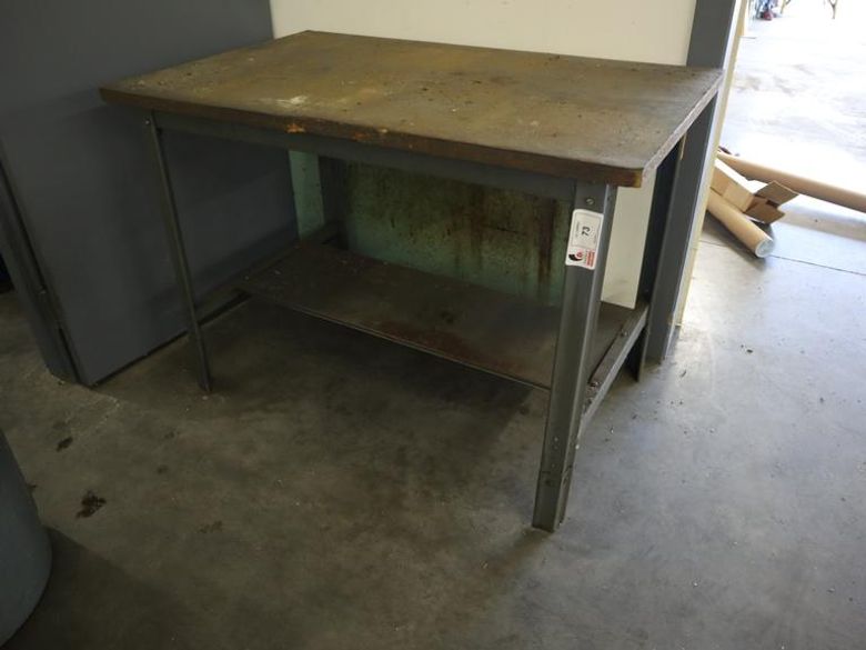 Work Bench Metal Adjustable Legs, Wood Top, Lower Shelf- Auction Item