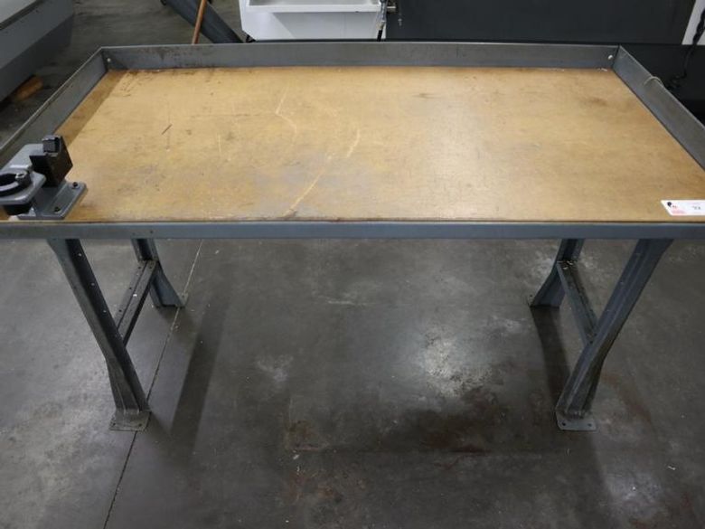 Metal Frame Work Bench with Particle Board Top and CAT40 Tool Vise- Auction Item