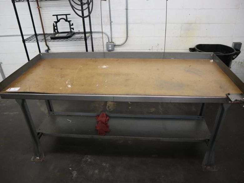 Metal Frame Work Bench with Particle Board Top and CAT40 Tool Vise- Auction Item