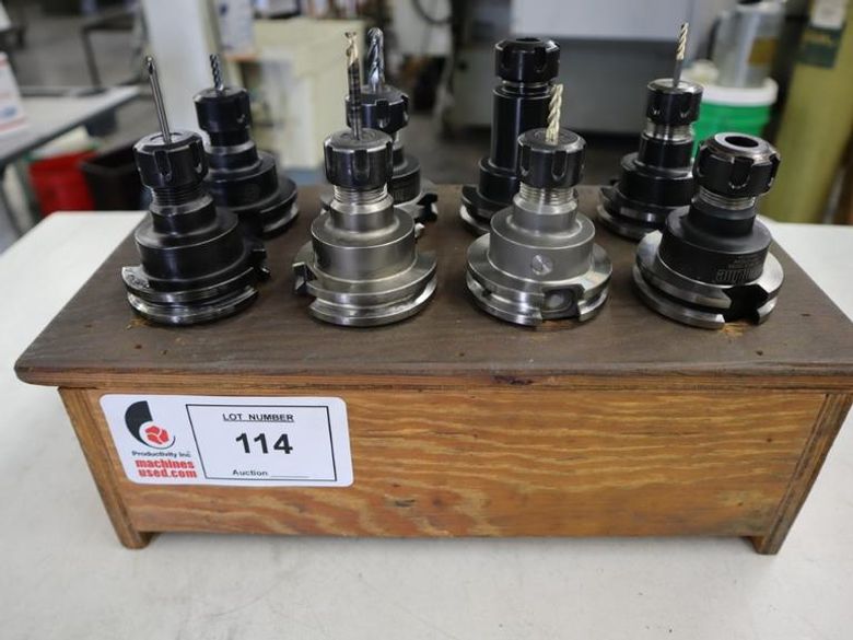 CAT40 ER16 Collet Type Tool Holders in Wood Rack (8pcs)- Auction Item