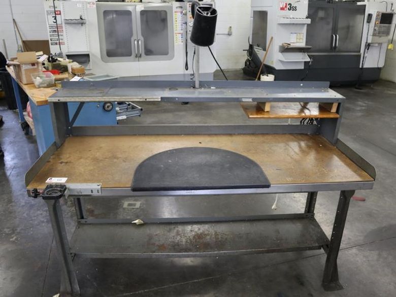 Steel Work Bench With Particle Board Top, Work Light and Lower Shelf- Auction Item