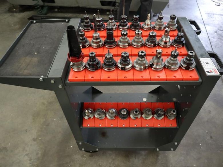 Haas Rolling Tool Cart 32 Pocket with Assorted CAT40 Tool Holders, Different Types and Brands- Auction Item
