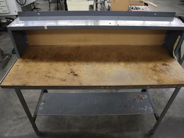 Steel Work Bench with Wood Top and Lower/Upper Shelves- Auction Item