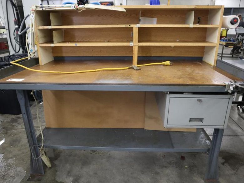 Metal Frame Work Bench With Upper/Lower Shelves and Single Drawer- Auction Item