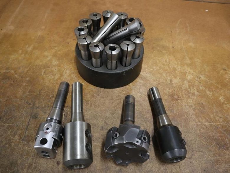 R8 Collets in Carousel, Assorted R8 Tool Holders, End Mill, Boring Head, Shell Mill- Auction Item
