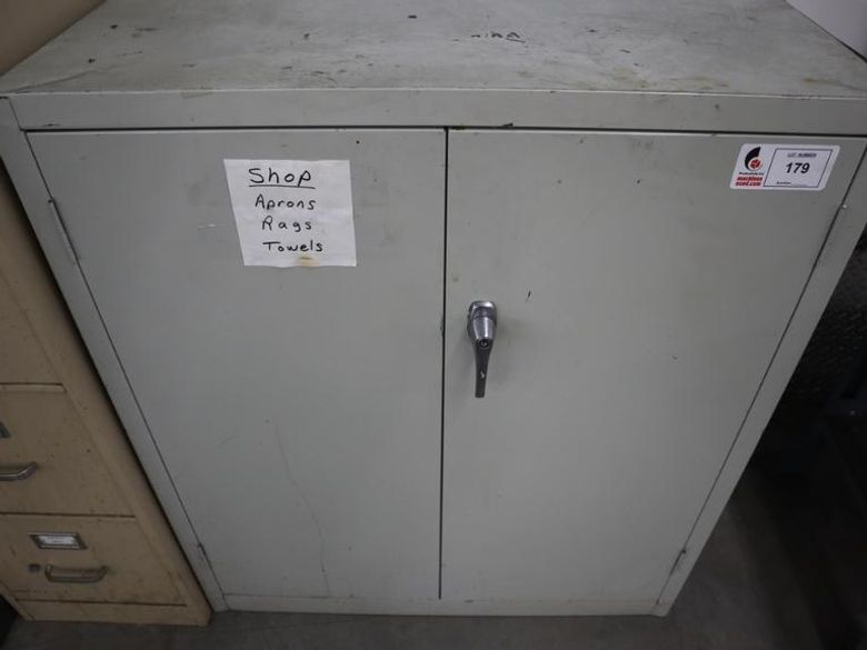 Metal Storage Cabinet, 2 Door with 3 Adjustable Shelves and Contents- Auction Item