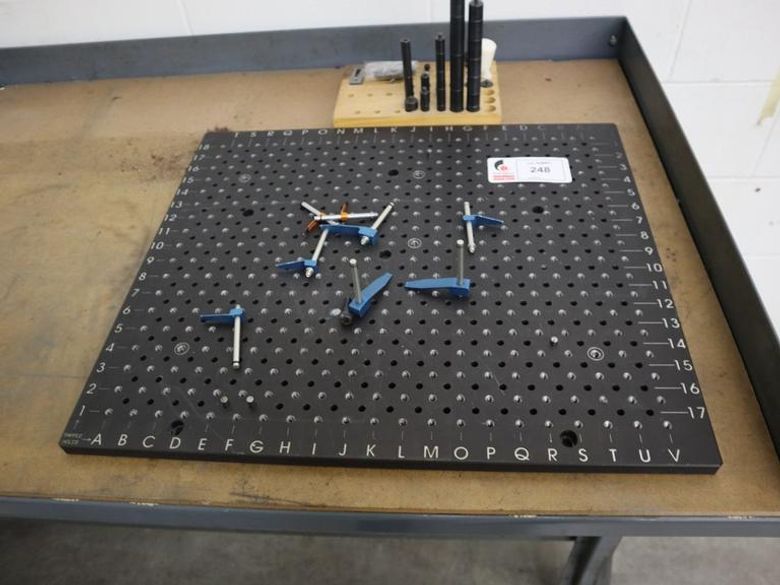 Fixture Plate for Measurement 20" x 24" Drilled and Tapped and with Peg Holes on 1" Centers with Clamps - Auction Item