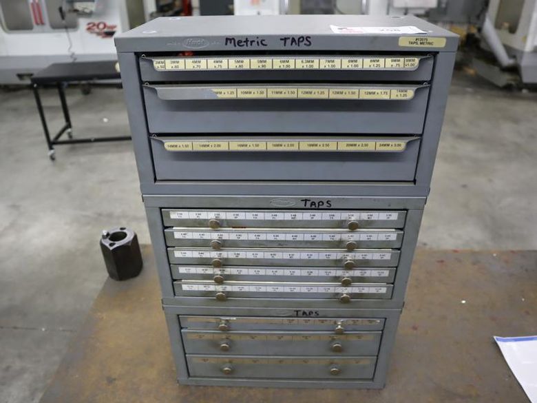 Huot Tap Indexes (2) SAE 2-56 to 1"-12, (1) Metric 3mm - 24mm, with Contents of Taps- Auction Item